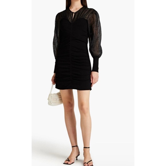 SANDRO Balmora Swiss-Dot Puff-Sleeve black mini 
Dress NWT - Picture 1 of 13